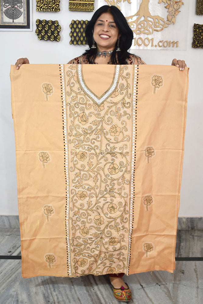 Hand Embroidered Kantha work cotton fabric - (Length 2.8 mtrs )