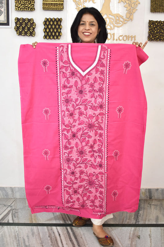 Hand Embroidered Kantha work cotton fabric - (Length 2.8 mtrs )