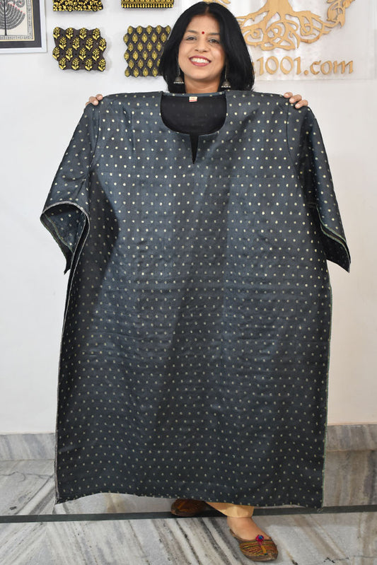 Semi Stitched Block Printed Tussar Silk Kurta