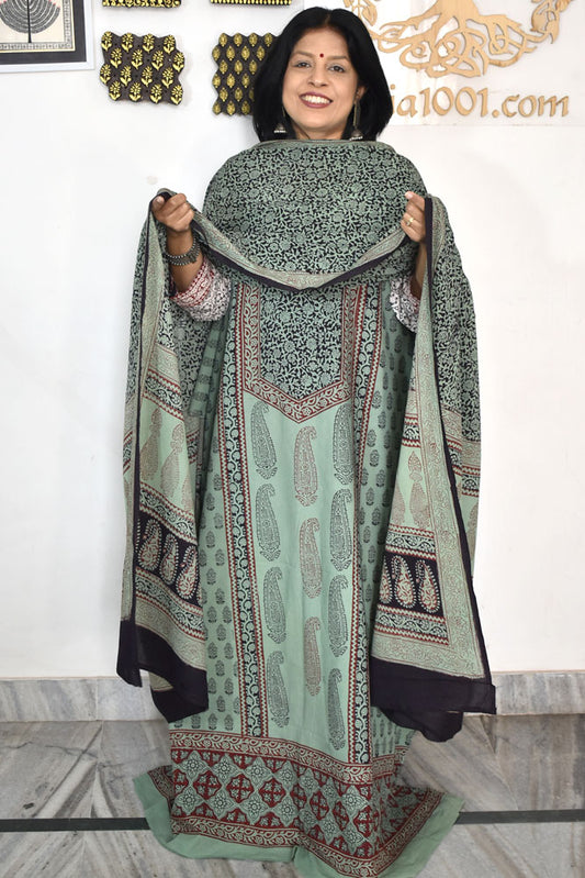 Bagh Hand Block Printed unstitched 3 pc Cotton suit fabric with Placement block print from MP