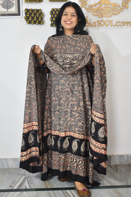 Beautiful Vanaspati Ajrakh Hand Block Printed Modal Silk set with bottom