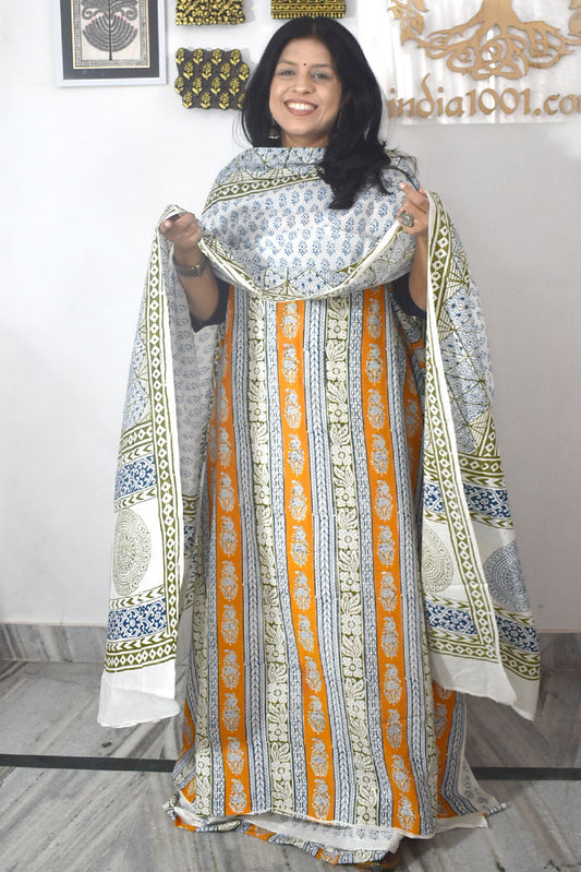 Bagh Hand Block Printed unstitched 3 pc Cotton suit fabric with block print from MP