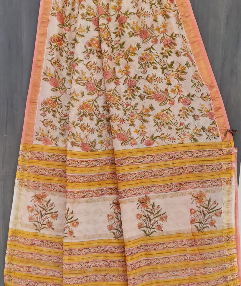 Mithya : Elegant Sanganer Hand Block Printed Maheshwari Saree