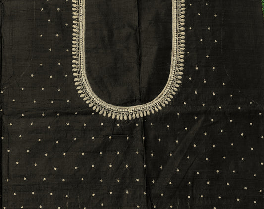 Black - Intricate & Detailed Hand Zardozi, Dabka, Aari , Pearl & Sequin work Blouse Fabric on Pure Raw Silk Fabric