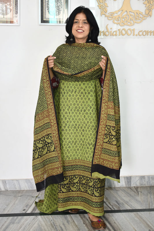 Bagh Hand Block Printed unstitched 3 pc Cotton suit fabric from MP