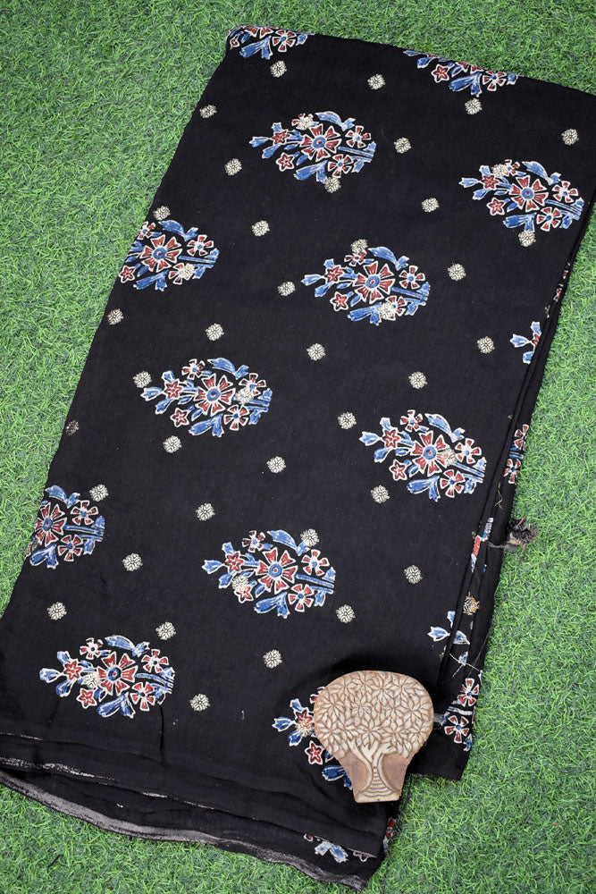 Beautiful Ajrakh Dola Silk Hand Block Print Fabric - 3 mtrs cut