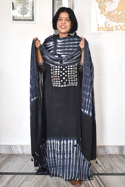 Shibori & Kutch Mirror Work Modal silk suit