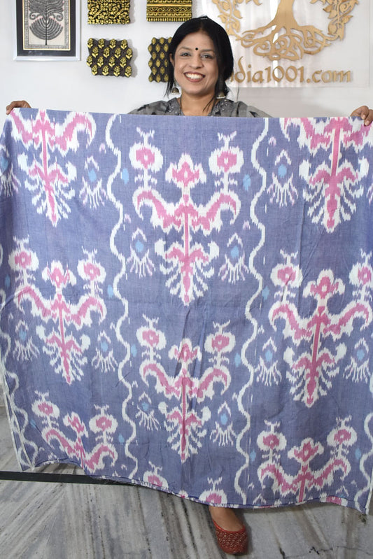 Multicolor Ikat Cotton Handloom 2.5mts Fabric with Uzbekistan Pattern Design