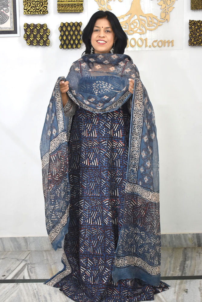 Beautiful Vanaspathi Ajrakh Pure cotton suit with Kota Doria dupatta