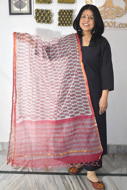 Hand Block Printed Kota Cotton Dupatta