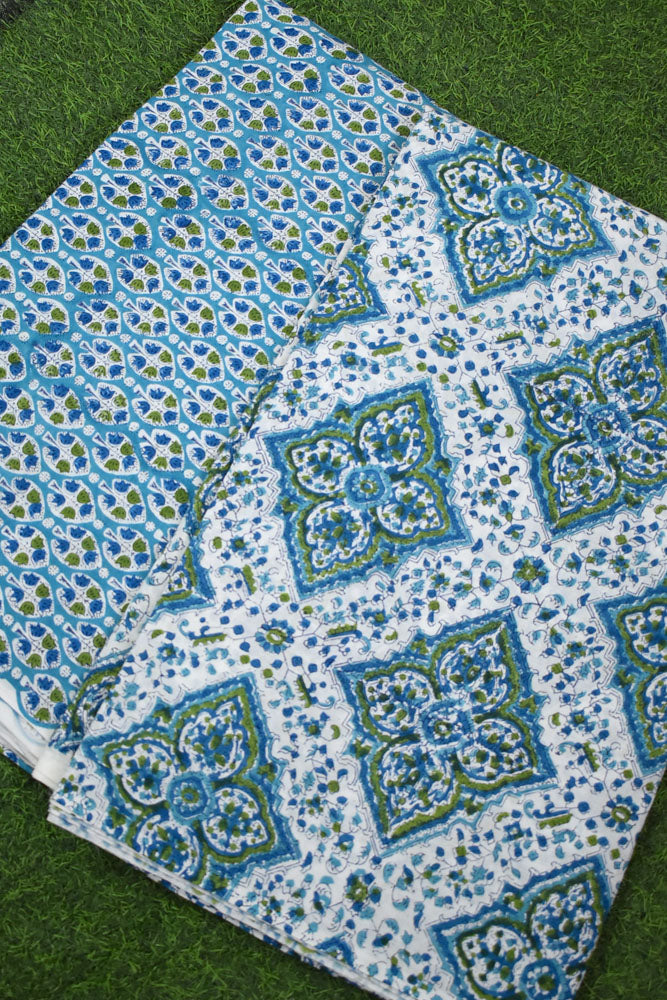 Hand Block Printed Cotton Running Fabric combo ( 2 fabrics *2.5 mtrs each)