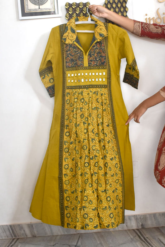 Designer Hand Block Printed Ajrakh cotton Kurta With Mirror Work - Size 38 to 46 ( all sizes)