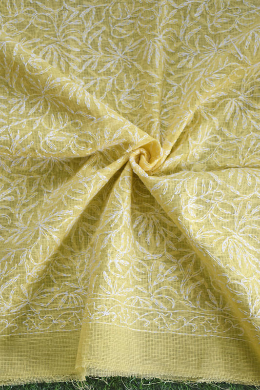 Hand Embroidered Chikankari Tepchi work Kota Doria fabric - (2.8 mtrs )