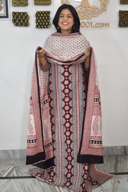 Bagh Hand Block Printed unstitched 3 pc Cotton suit fabric from MP