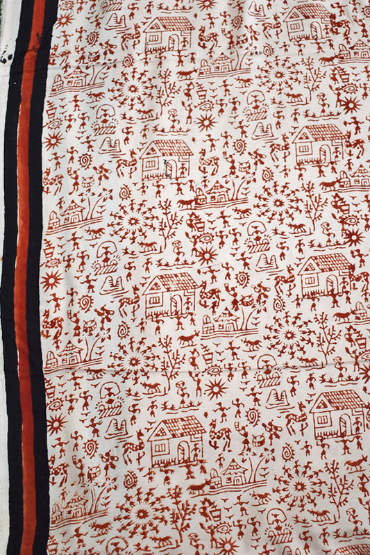 Beautiful Modal Silk Bagru Hand Block Print Fabric