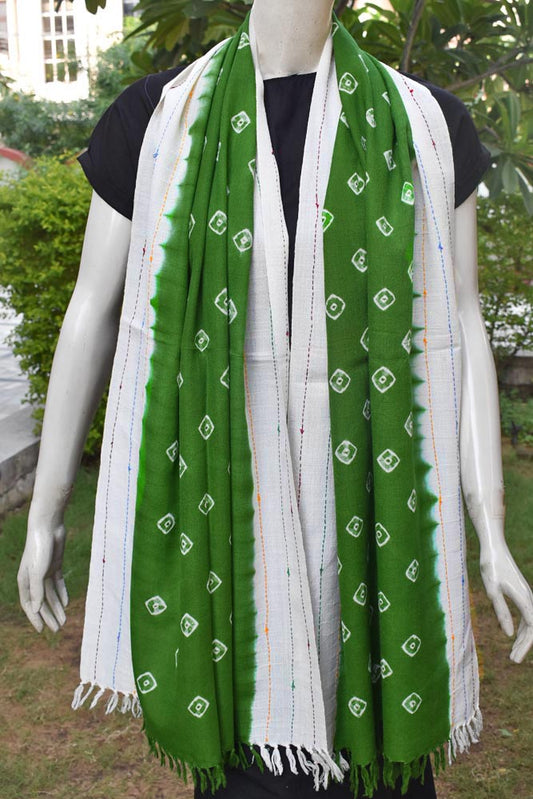 Hand woven Kutch Merino Wool Stole with Shibori Dye & Hand Embroidery