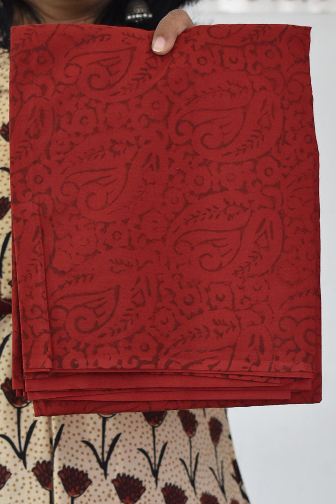 Designer Hand Block printed Cotton suit with chiffon dupatta