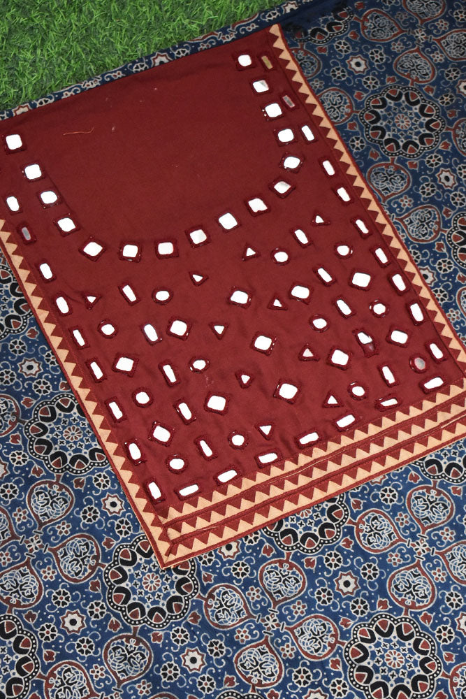 Designer Ajrakh Cotton Kurta Fabric with Kutch Mirror Work patch