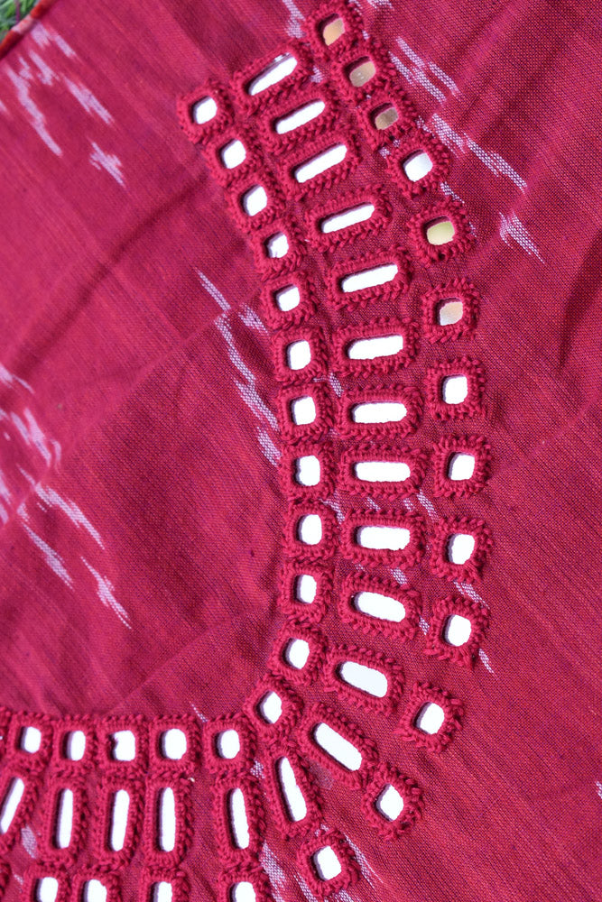 Handwoven Ikkat Cotton Kurta fabric with Kutch Mirror work & Kalamkari Cotton dupatta