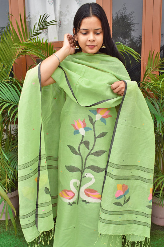 Kalakriti : Beautiful Hand Woven Soft Cotton Jamdani Kurta Fabric & Dupatta set