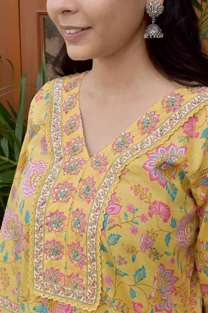 Beautiful Cotton Kurta with Hand Embroidery & Sequins  Size -  38, 42, 44