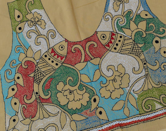 Cotton Blouse fabric with Hand Nakkshi Kantha work