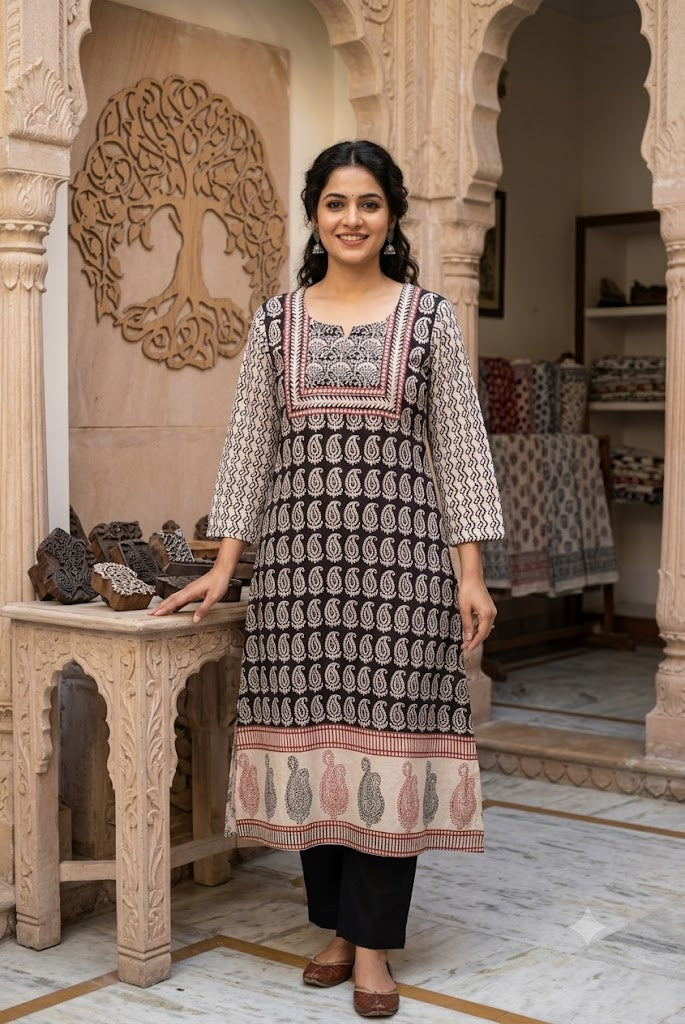 Beautiful Hand Block Printed Bagh cotton  Kurta - Size 38