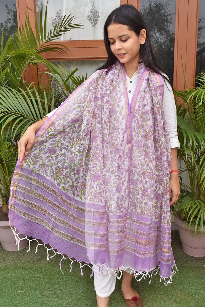 Hand Block Printed Kota Cotton Dupatta