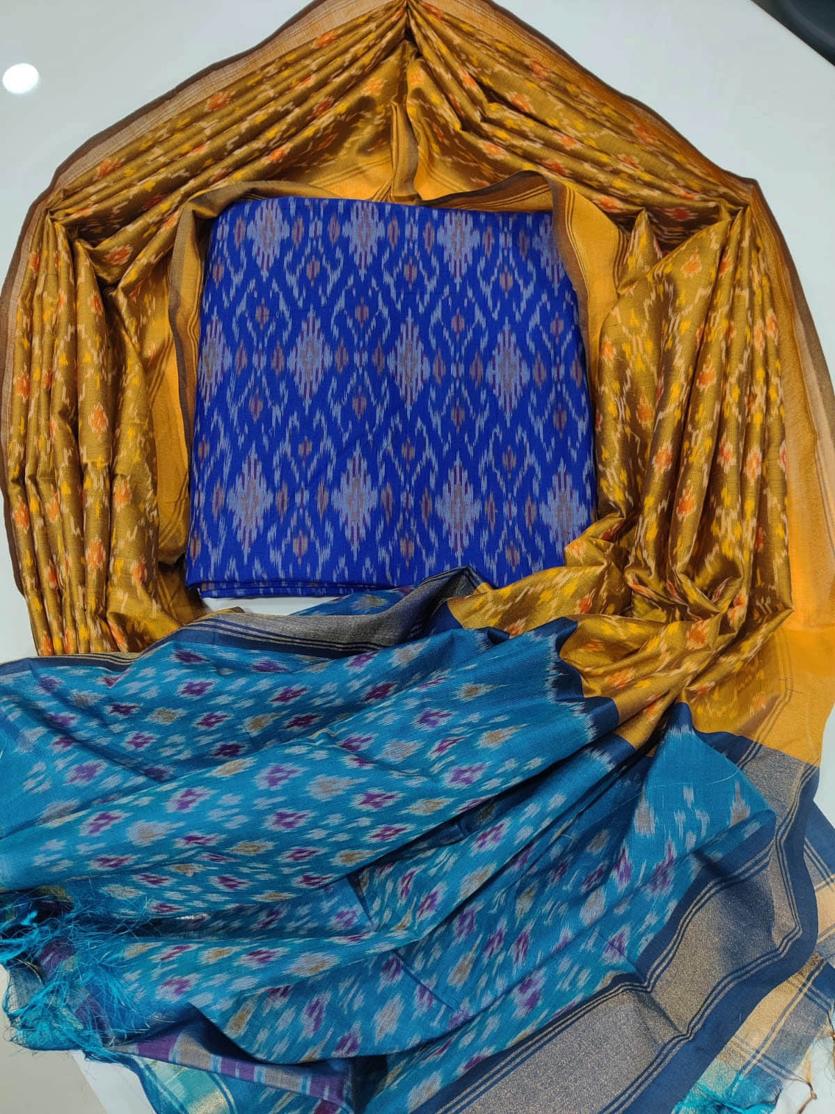Handwoven Ikkat Silk Cotton Kurta fabric & dupatta Set