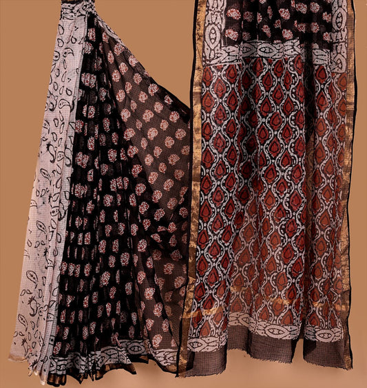 Beautiful Hand Block Printed Kota cotton Saree with zari border