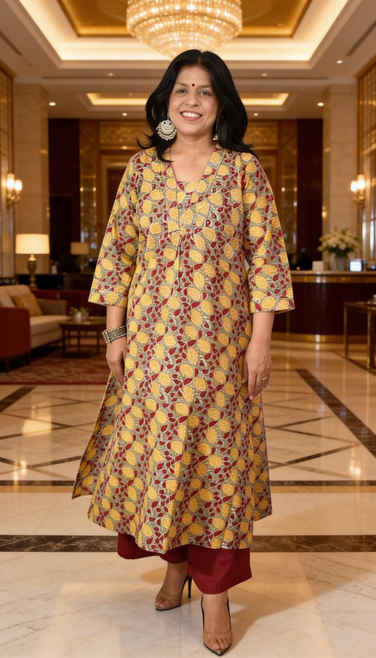 Elegant Hand Block Printed Cotton Kurta  - Sizes 40 - 46