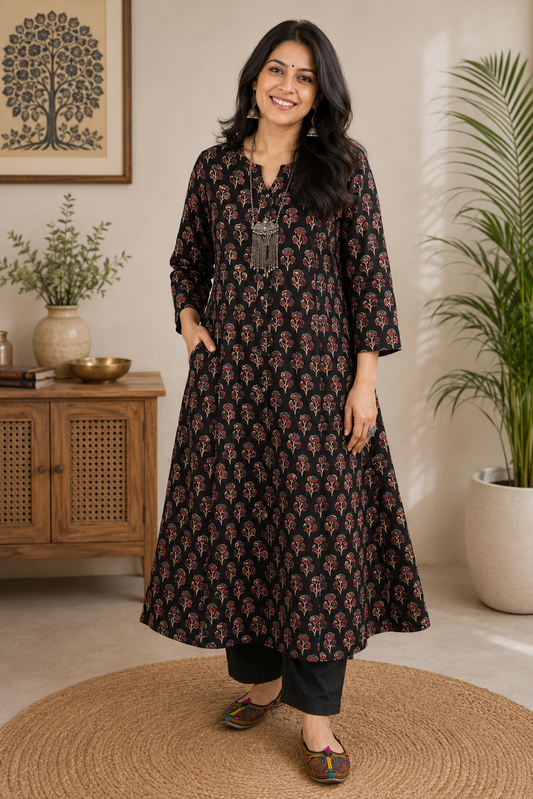 Designer Hand Block Printed Ajrakh cotton Kurta  - Size 38 to 48 ( all sizes)