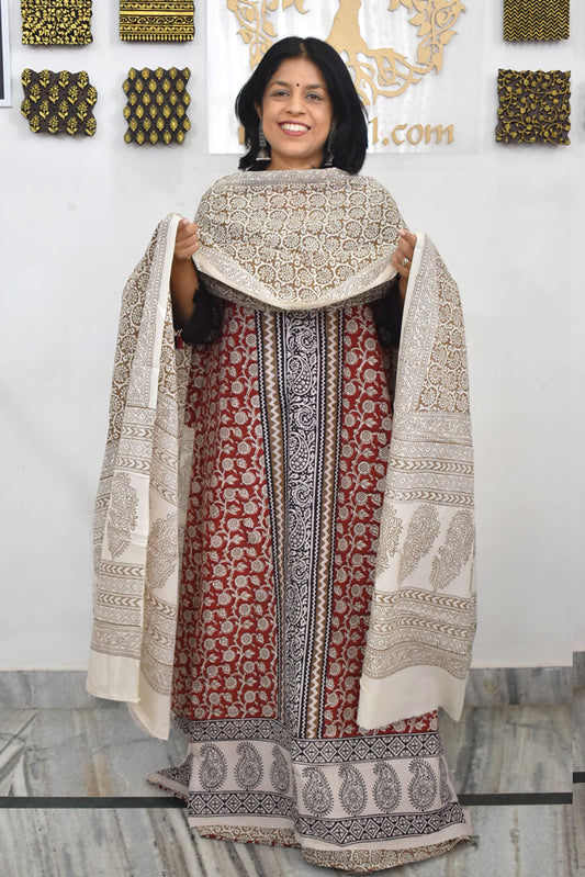 Bagh Hand Block Printed unstitched 3 pc Cotton suit fabric from MP