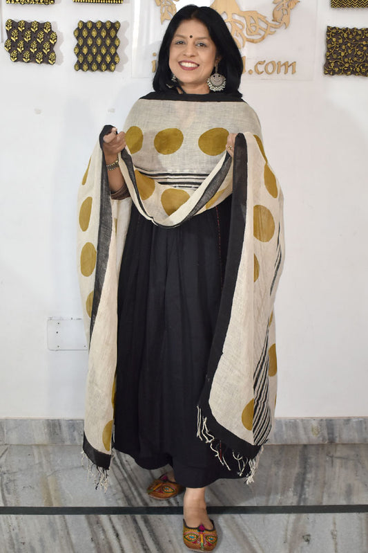 Elegant Hand Block Printed Pure Linen dupatta