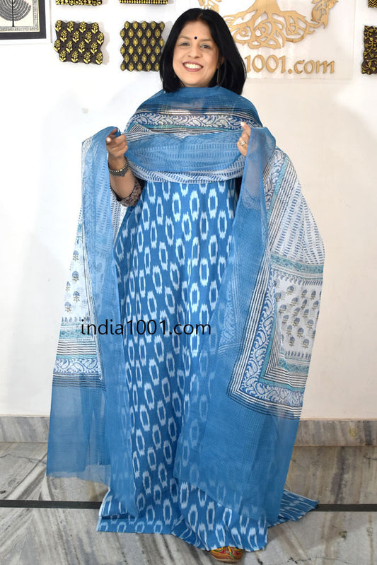 Elegant Kota Doria ( cotton) dupatta &  Ikkat kurta