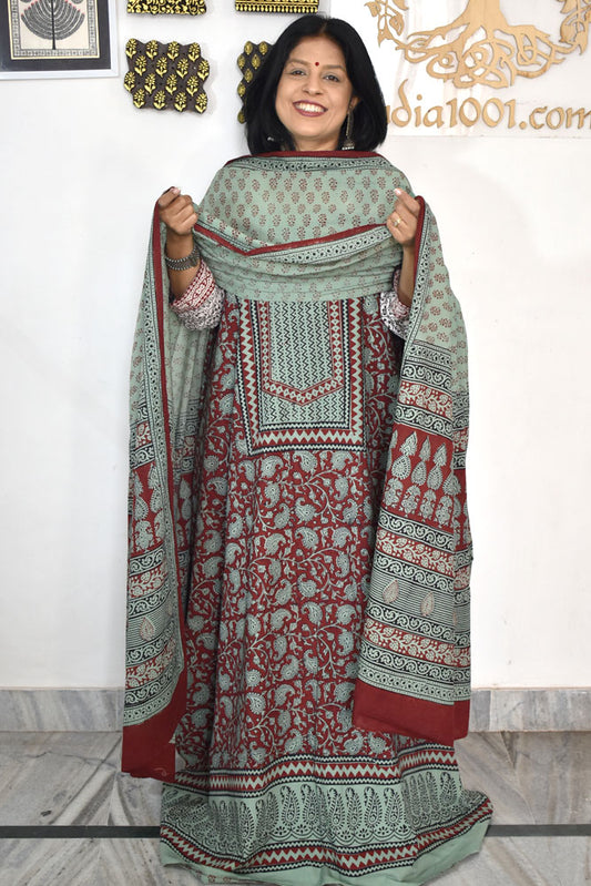 Bagh Hand Block Printed unstitched 3 pc Cotton suit fabric with Placement block print from MP