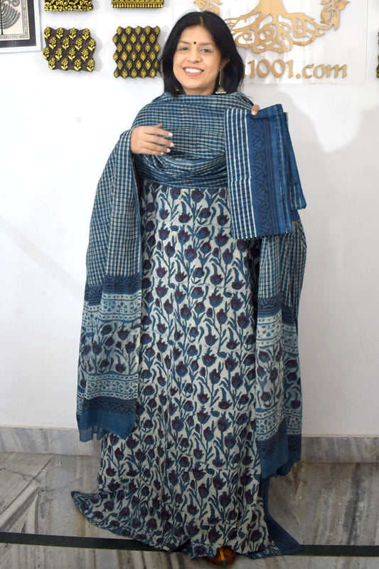 Beautiful Vanaspati Ajrakh Cotton Kurta & Cotton Dupatta with Cotton Bottom - 3 pc set