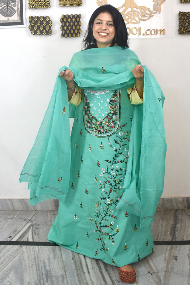 Elegant French Knot Work Cotton unstitched suit fabric with embroidery