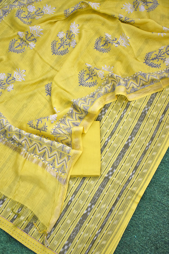 Handwoven Sambalpuri ikkat Cotton kurta with Chanderi Dupatta & Cotton Bottom - 3 pc set