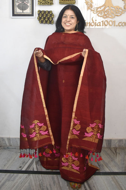 Kalakriti : Beautiful Hand Woven Pure Linen Jamdani Kurta Fabric & Dupatta set