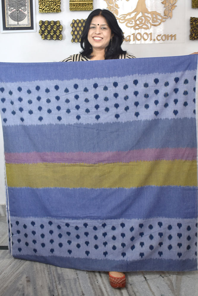 Multicolor Ikat Cotton Handloom 2.5mts Fabric with Uzbekistan Pattern Design