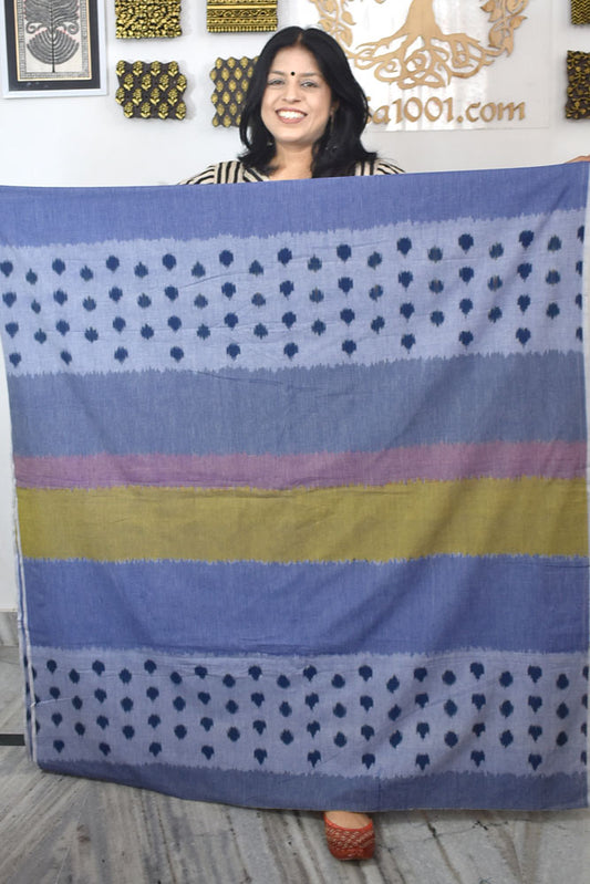 Multicolor Ikat Cotton Handloom 2.5mts Fabric with Uzbekistan Pattern Design