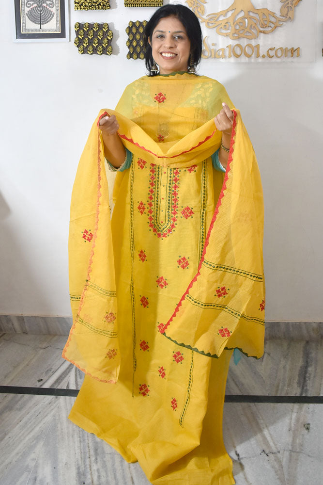 Elegant Kota Kurta & Dupatta set with Hand done Heavy Phool patti work & Cotton Bottom