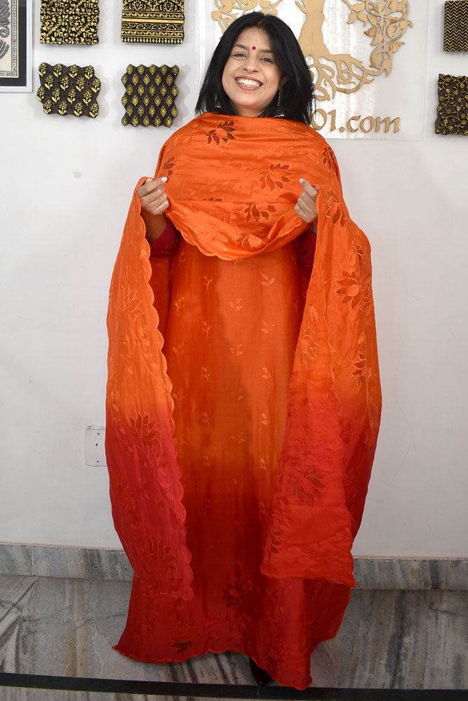 Beautiful Embroidered Cotton Chanderi Suit With Cut Work