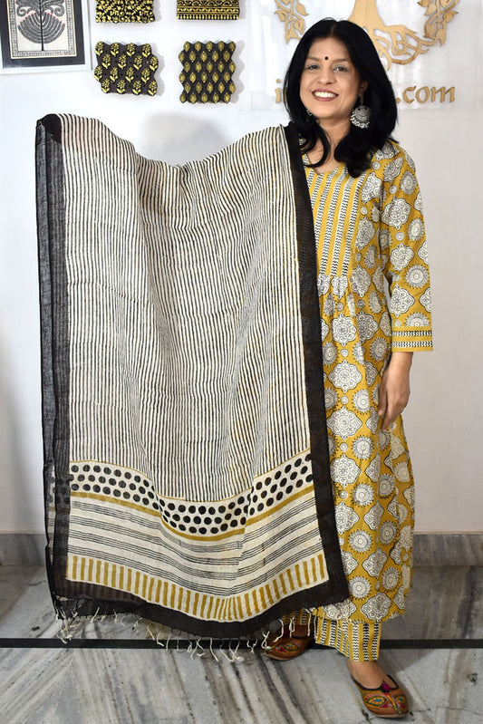 Elegant Hand Block Printed Pure Linen dupatta