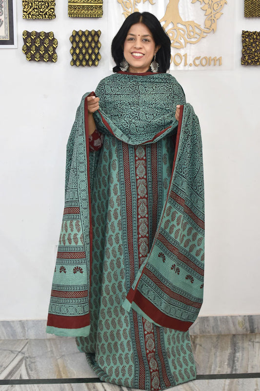 Bagh Hand Block Printed unstitched 3 pc Cotton suit fabric with Placement block print from MP