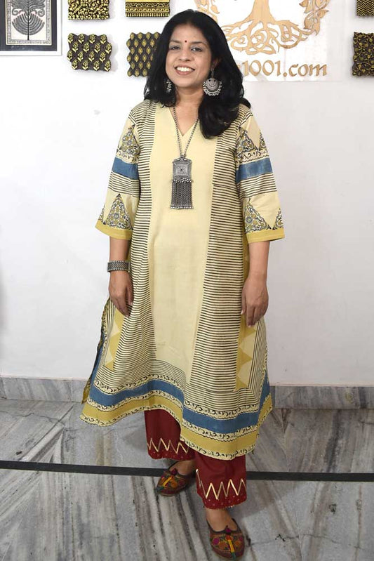 Designer Hand Block Printed Ajrakh cotton Kurta / Dress - Size 36 to 48( all sizes)
