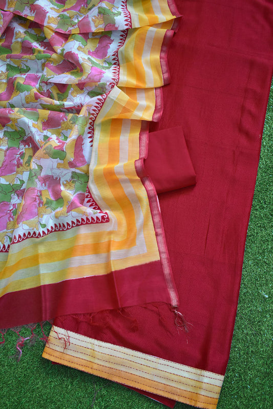 Pure Maheshwari suit & Pichwai Block Print Chanderi dupatta