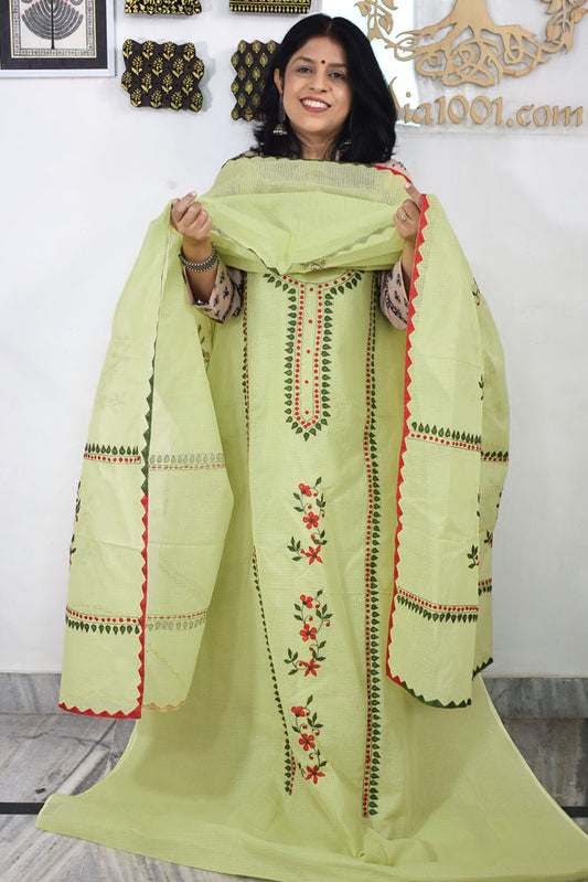 Elegant Kota Kurta & Dupatta set with Hand done Heavy Phool patti work & Cotton Bottom