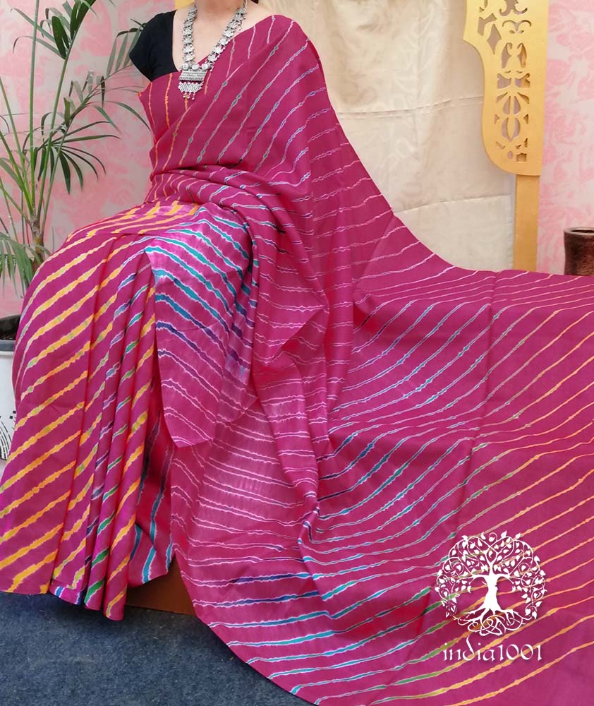 Beautiful Handcrafted Leheriya Tussar Silk Saree